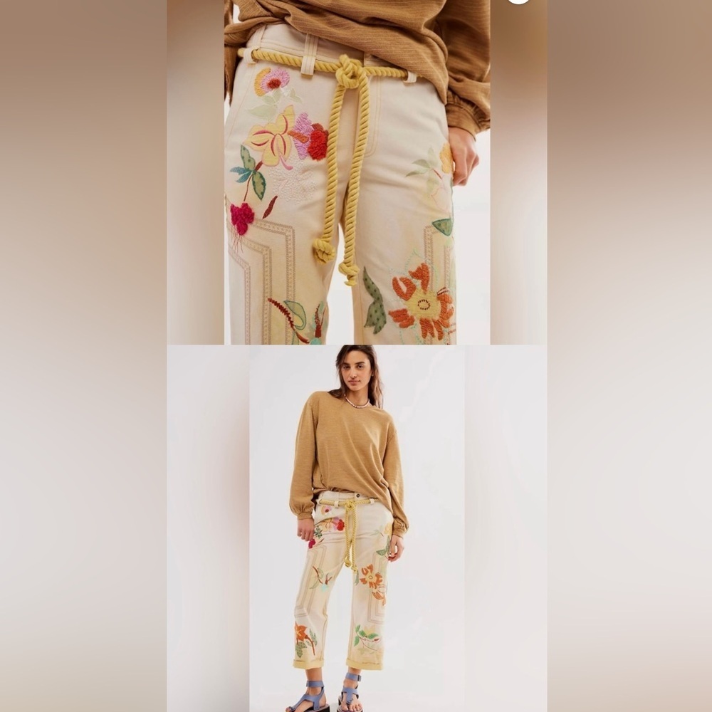 Free People We The Free NWOT Floral Electric Sands Embroidered Cropped Pants